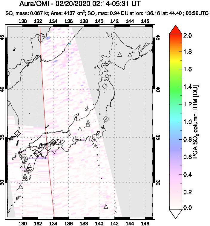 A sulfur dioxide image over Japan on Feb 20, 2020.