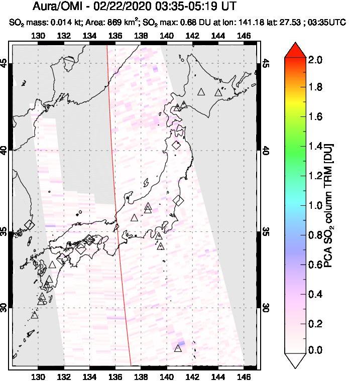 A sulfur dioxide image over Japan on Feb 22, 2020.