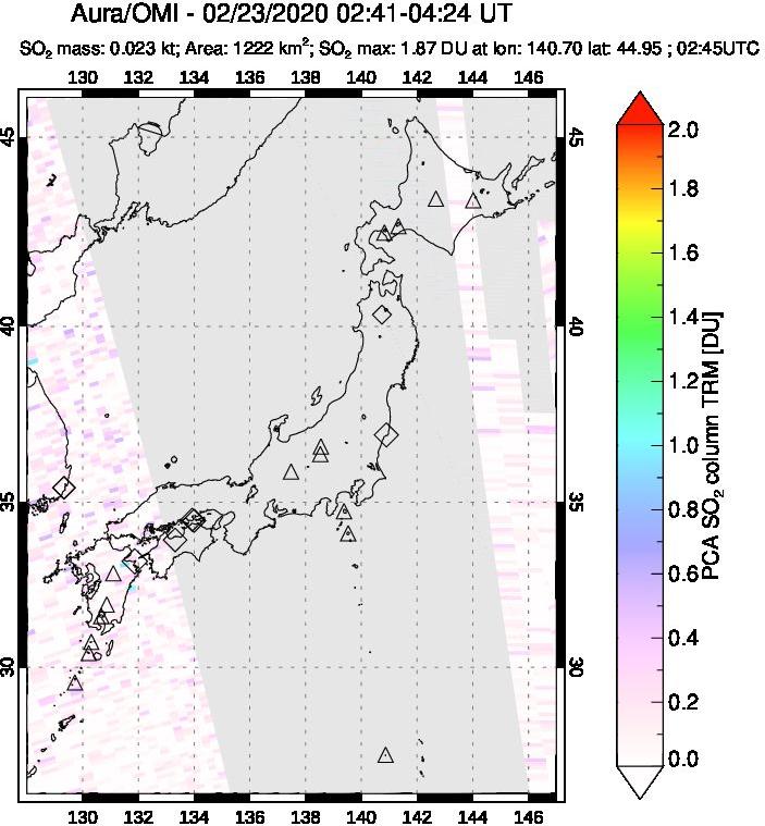 A sulfur dioxide image over Japan on Feb 23, 2020.