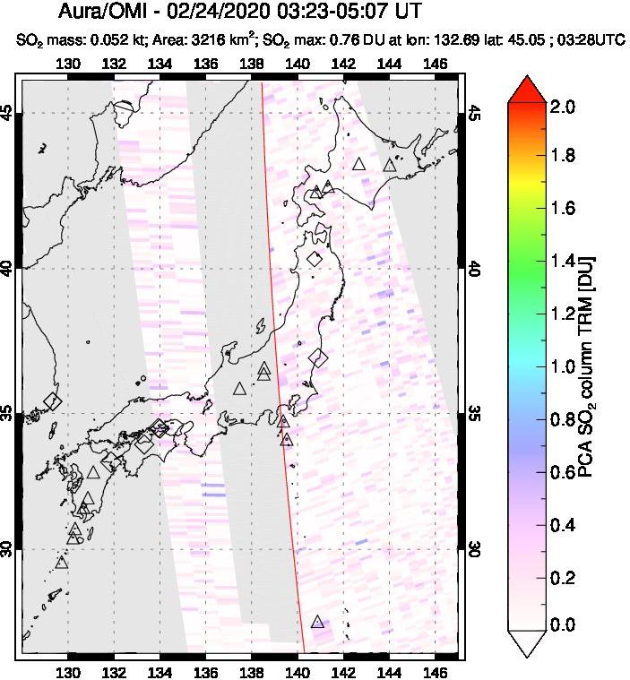 A sulfur dioxide image over Japan on Feb 24, 2020.