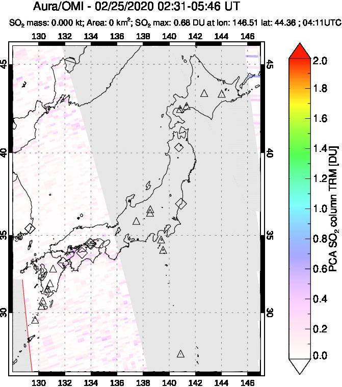 A sulfur dioxide image over Japan on Feb 25, 2020.