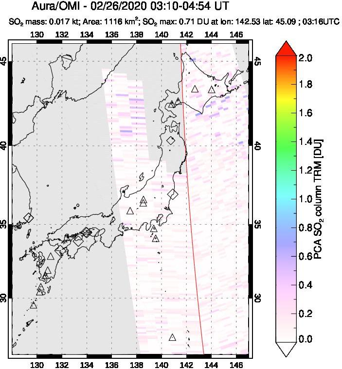 A sulfur dioxide image over Japan on Feb 26, 2020.