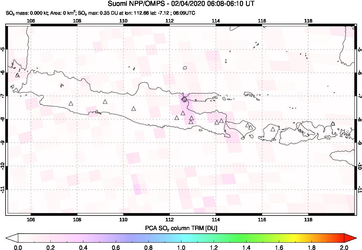 A sulfur dioxide image over Java, Indonesia on Feb 04, 2020.