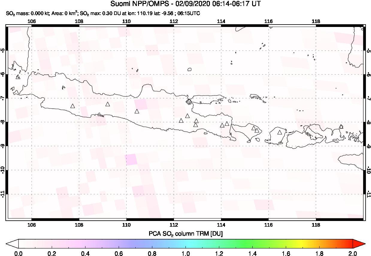 A sulfur dioxide image over Java, Indonesia on Feb 09, 2020.