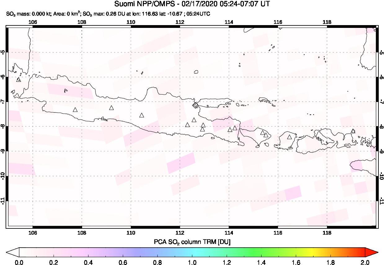 A sulfur dioxide image over Java, Indonesia on Feb 17, 2020.
