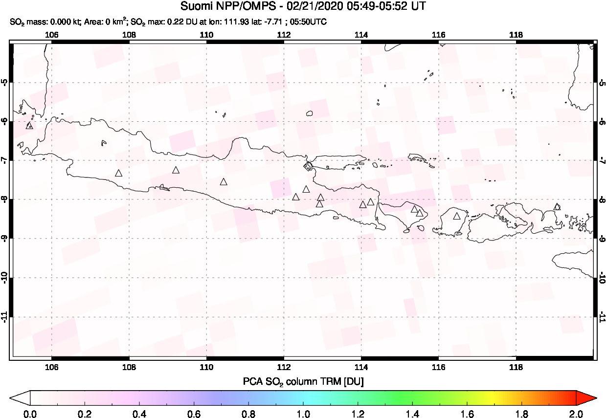 A sulfur dioxide image over Java, Indonesia on Feb 21, 2020.