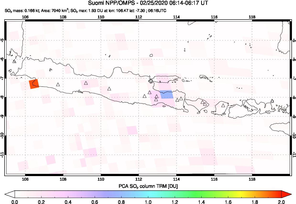 A sulfur dioxide image over Java, Indonesia on Feb 25, 2020.
