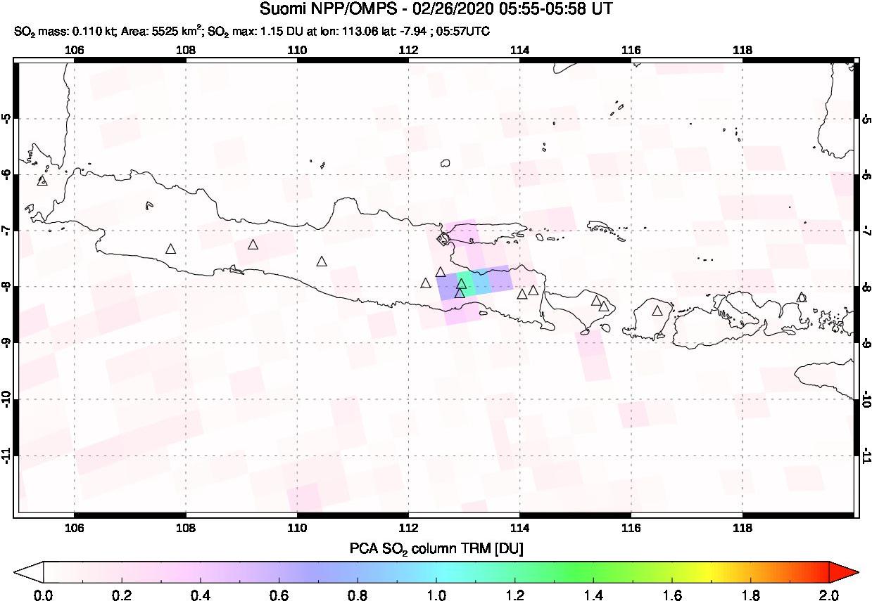 A sulfur dioxide image over Java, Indonesia on Feb 26, 2020.