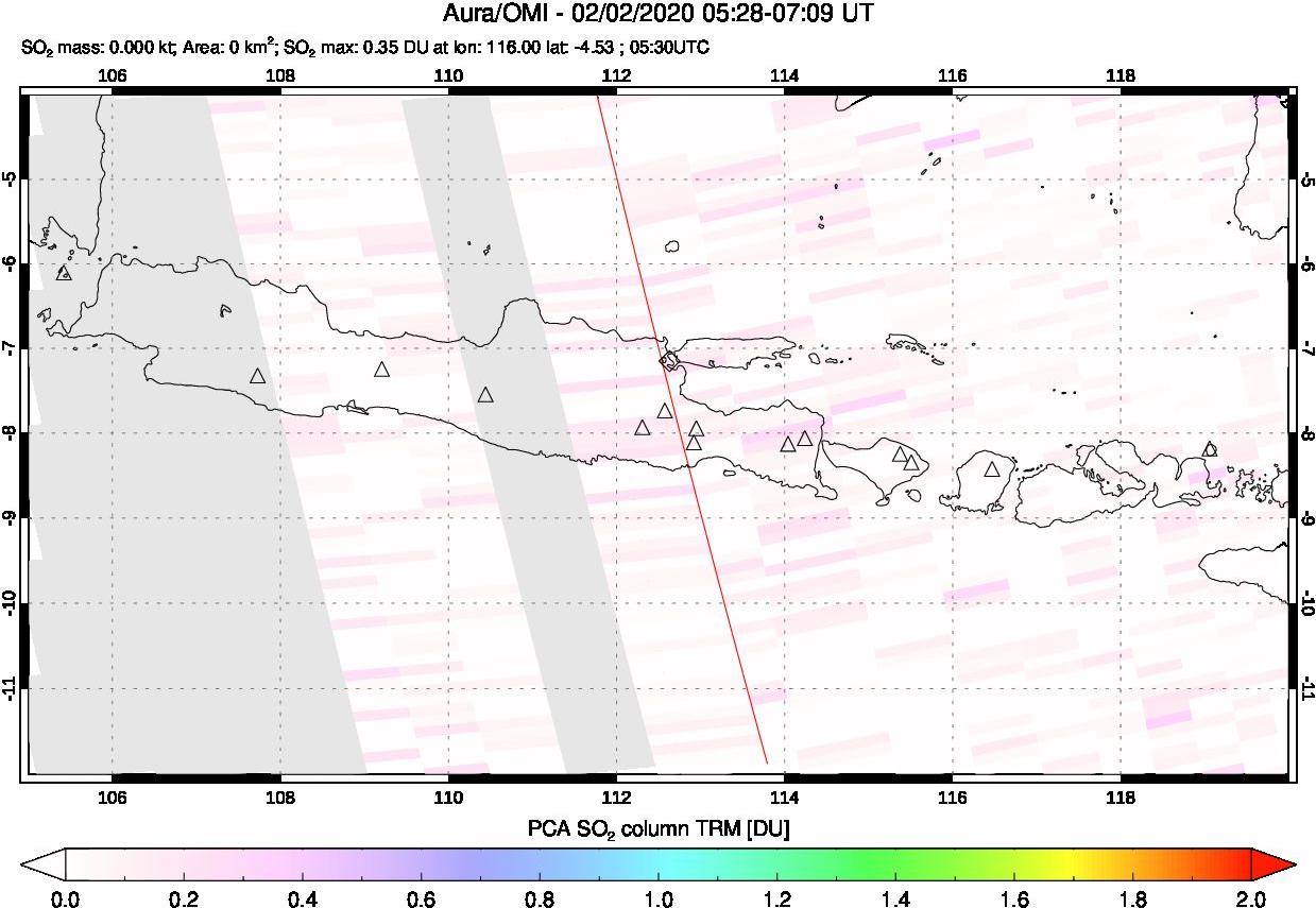 A sulfur dioxide image over Java, Indonesia on Feb 02, 2020.