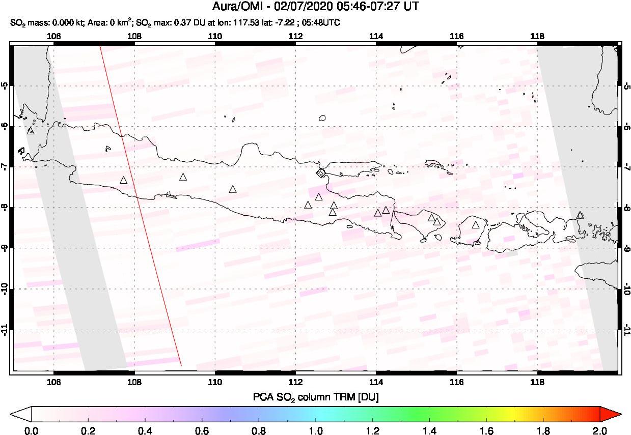 A sulfur dioxide image over Java, Indonesia on Feb 07, 2020.