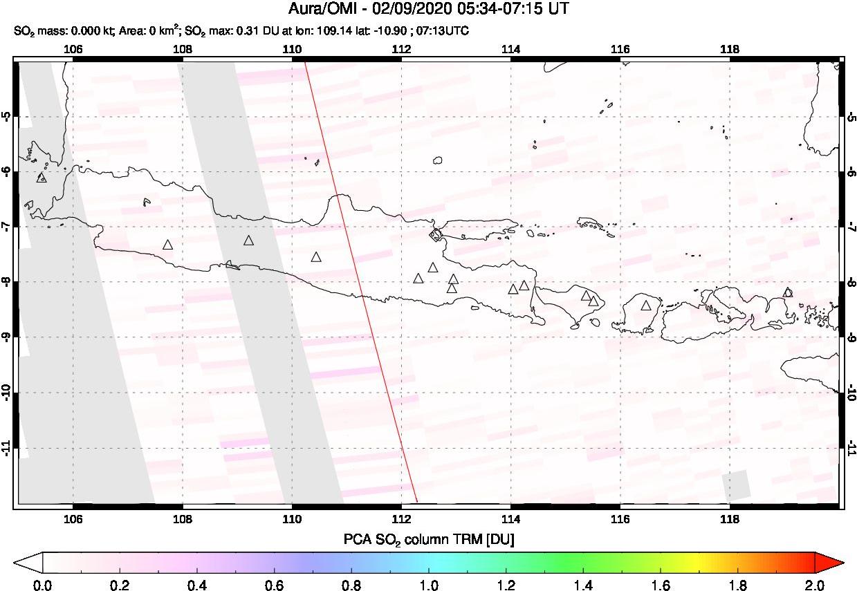 A sulfur dioxide image over Java, Indonesia on Feb 09, 2020.