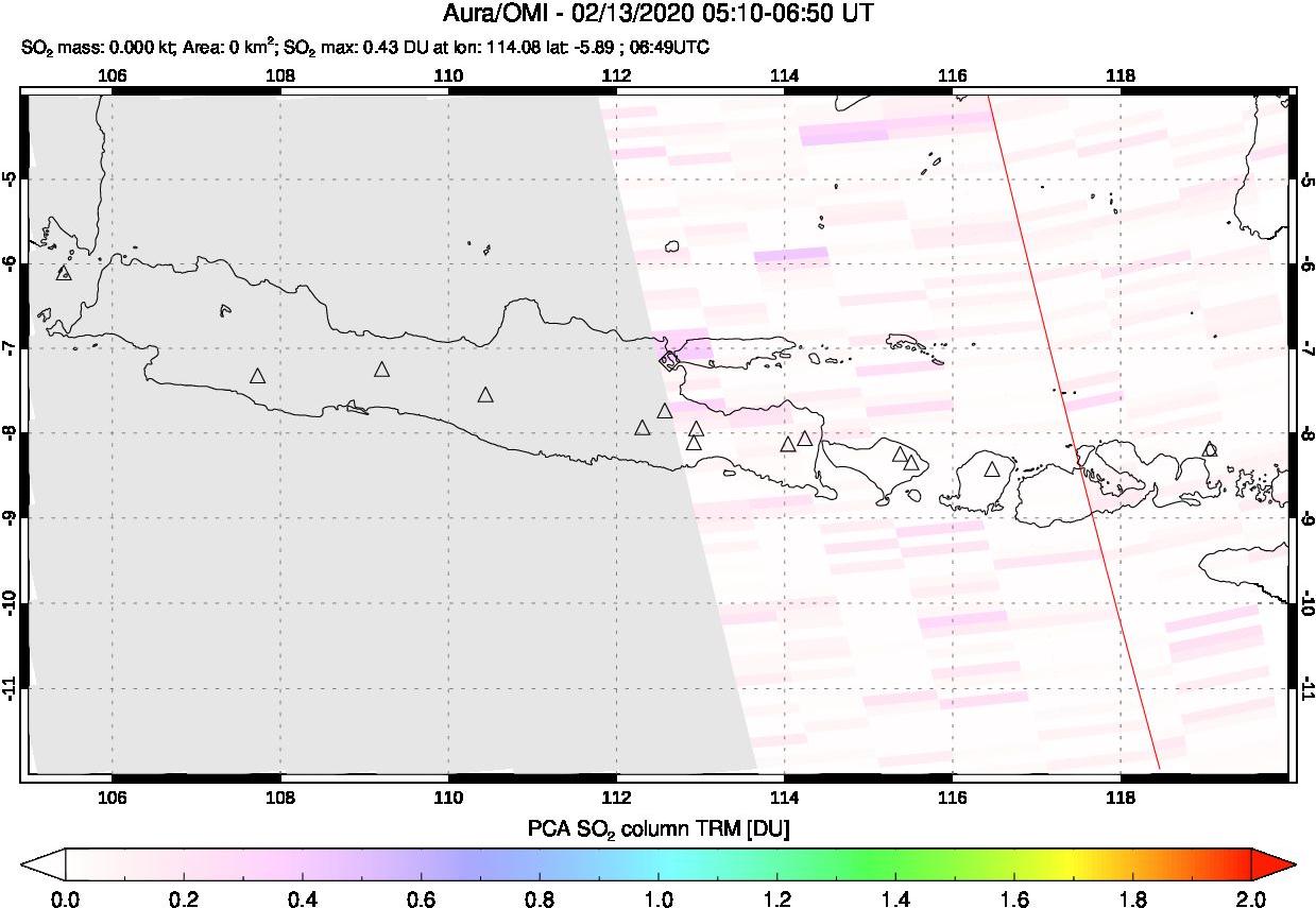 A sulfur dioxide image over Java, Indonesia on Feb 13, 2020.