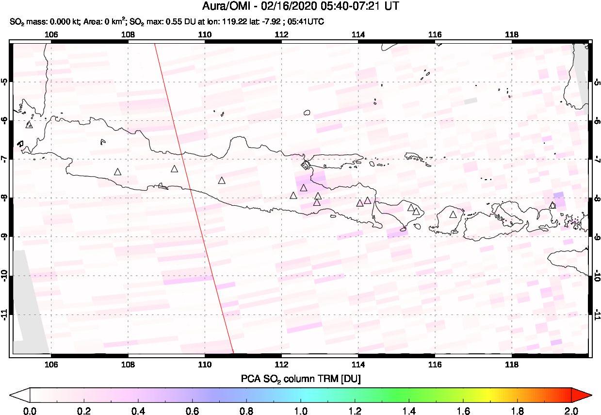 A sulfur dioxide image over Java, Indonesia on Feb 16, 2020.