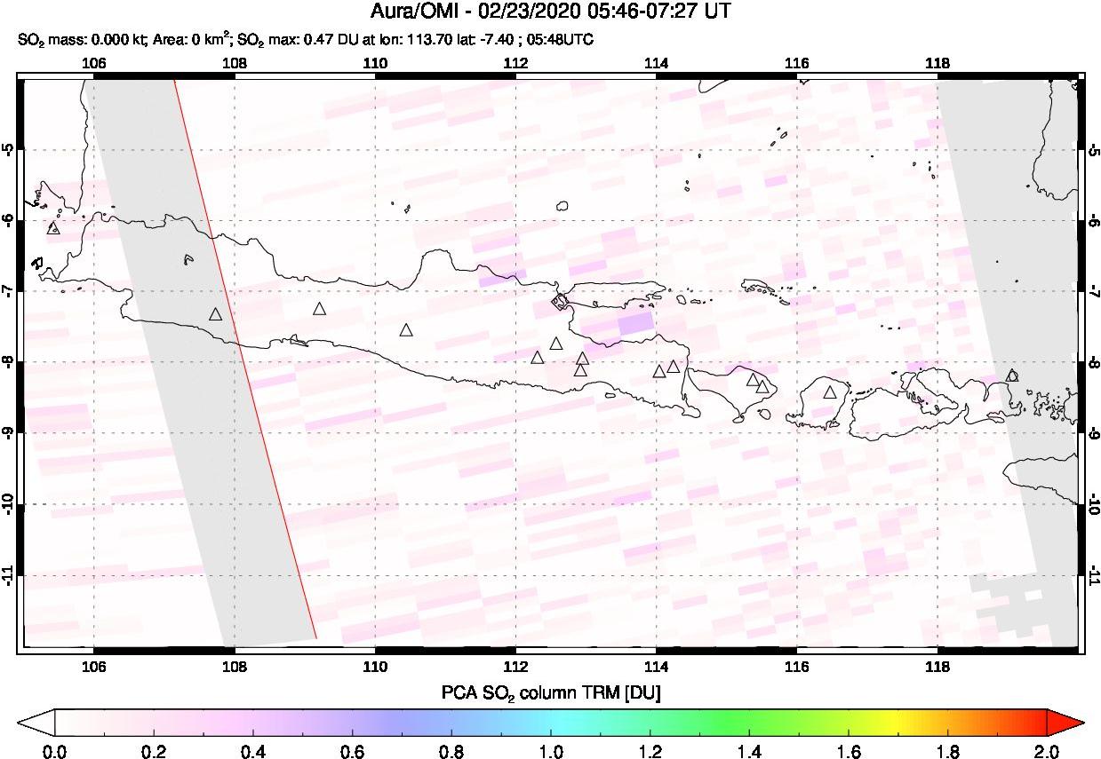 A sulfur dioxide image over Java, Indonesia on Feb 23, 2020.