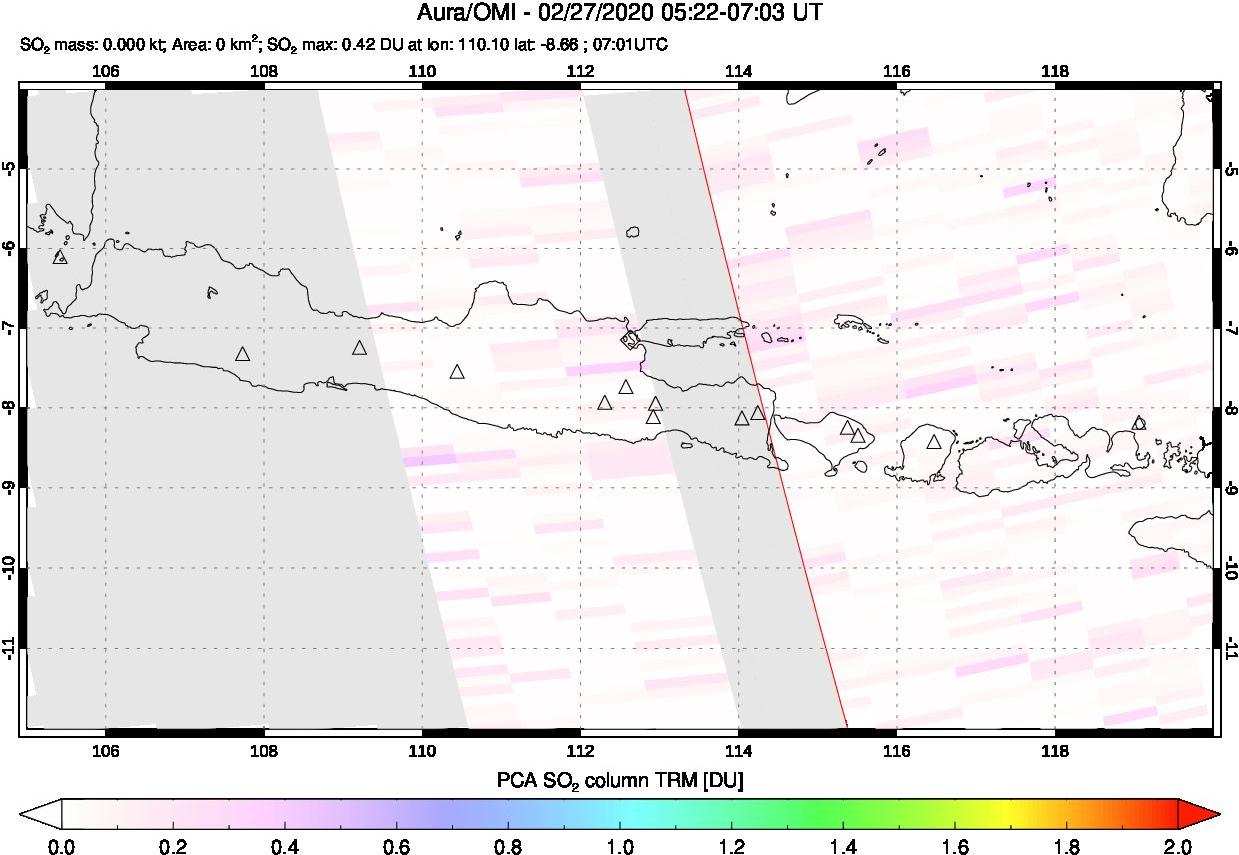 A sulfur dioxide image over Java, Indonesia on Feb 27, 2020.