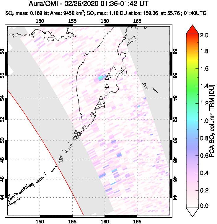 A sulfur dioxide image over Kamchatka, Russian Federation on Feb 26, 2020.