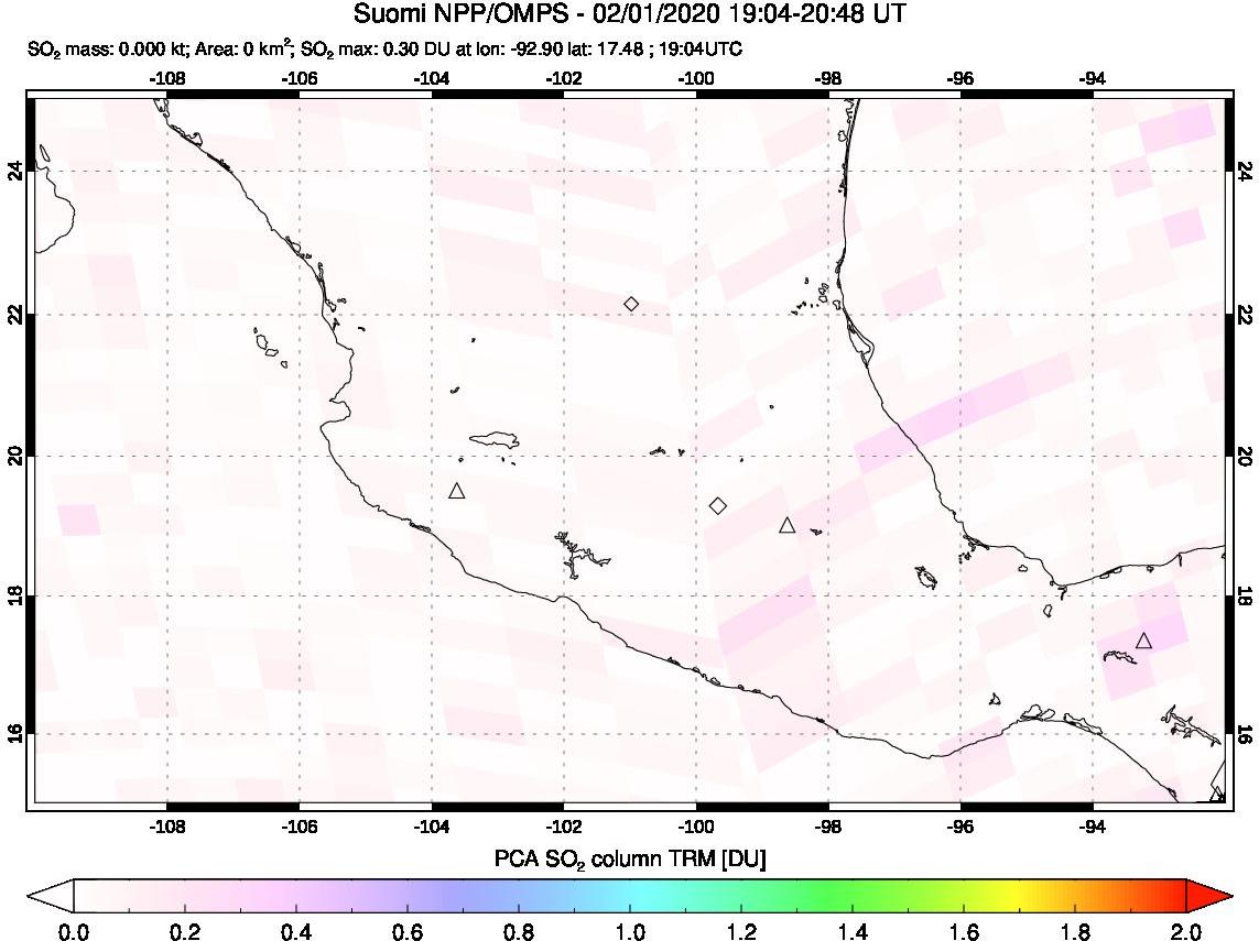 A sulfur dioxide image over Mexico on Feb 01, 2020.