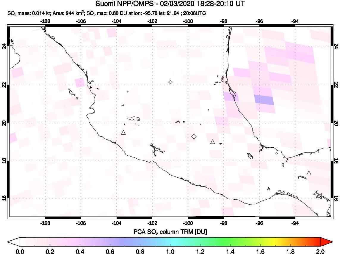 A sulfur dioxide image over Mexico on Feb 03, 2020.