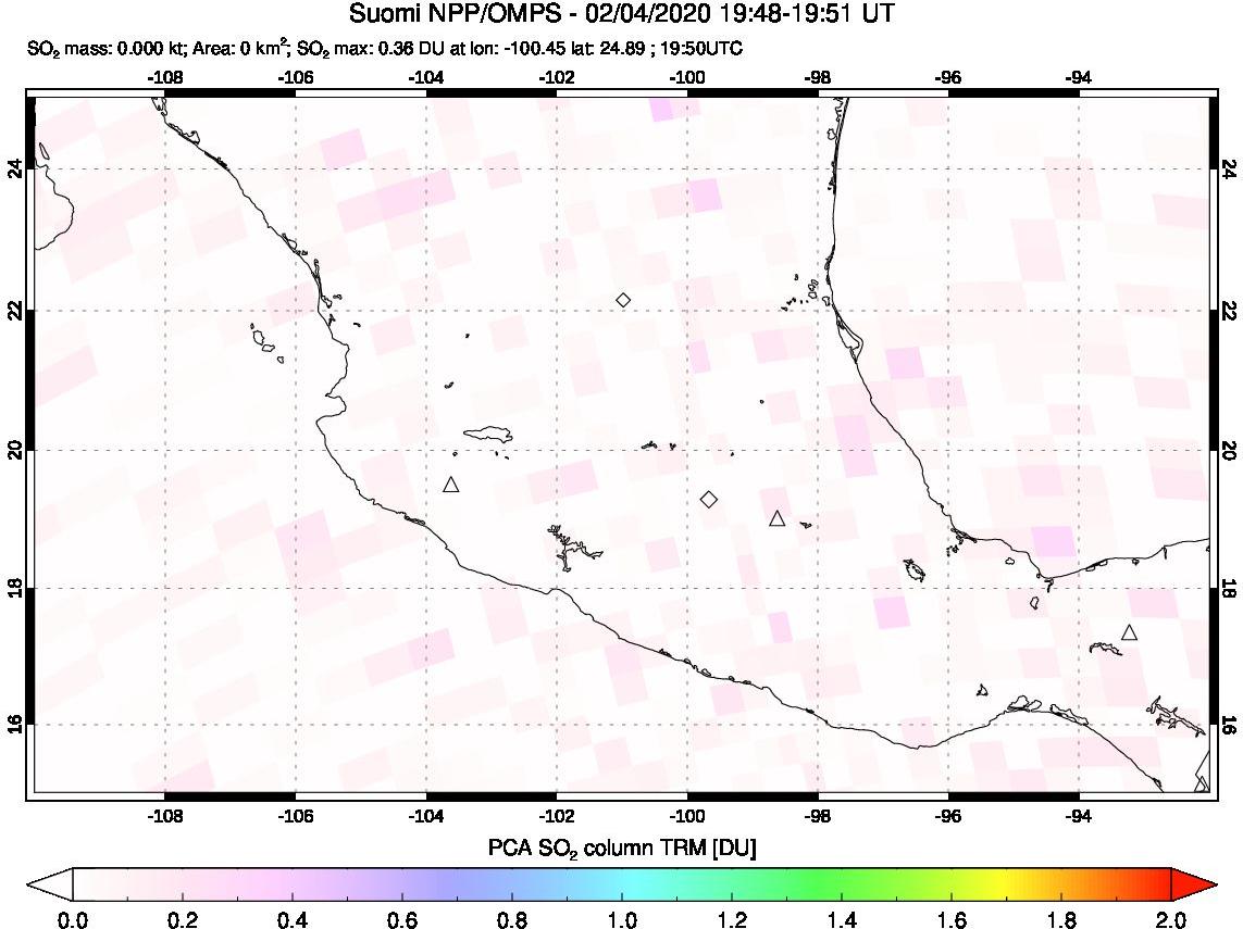 A sulfur dioxide image over Mexico on Feb 04, 2020.
