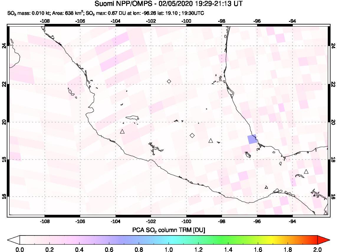 A sulfur dioxide image over Mexico on Feb 05, 2020.
