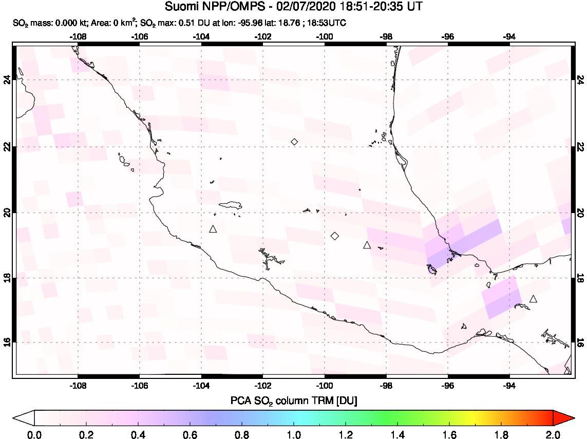 A sulfur dioxide image over Mexico on Feb 07, 2020.