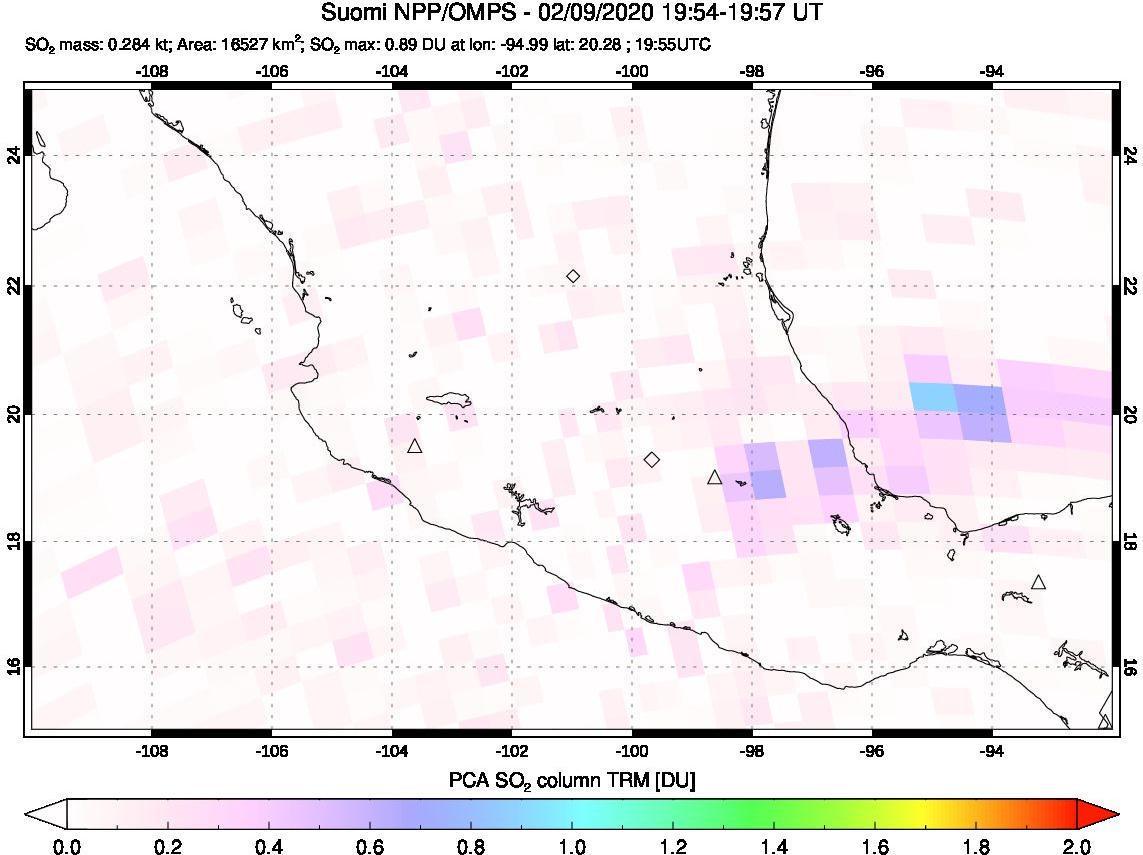 A sulfur dioxide image over Mexico on Feb 09, 2020.