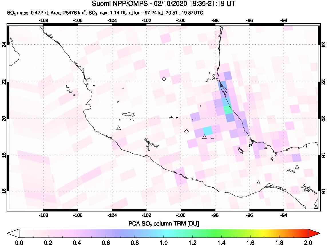 A sulfur dioxide image over Mexico on Feb 10, 2020.