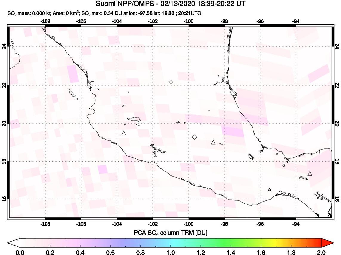A sulfur dioxide image over Mexico on Feb 13, 2020.