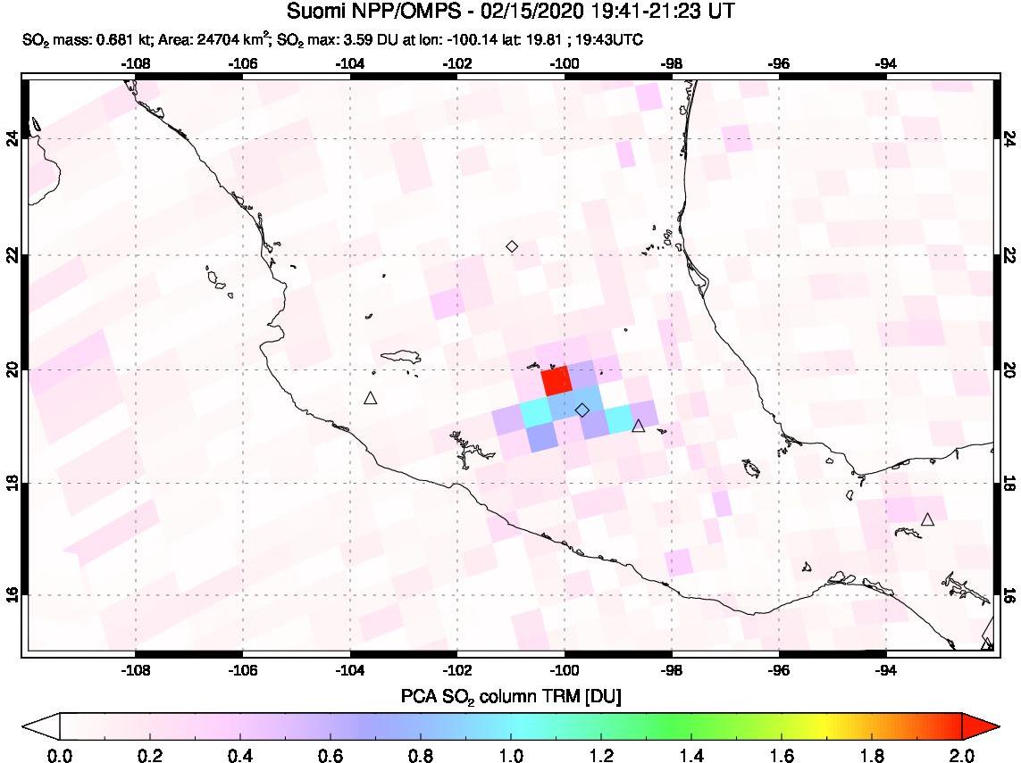 A sulfur dioxide image over Mexico on Feb 15, 2020.