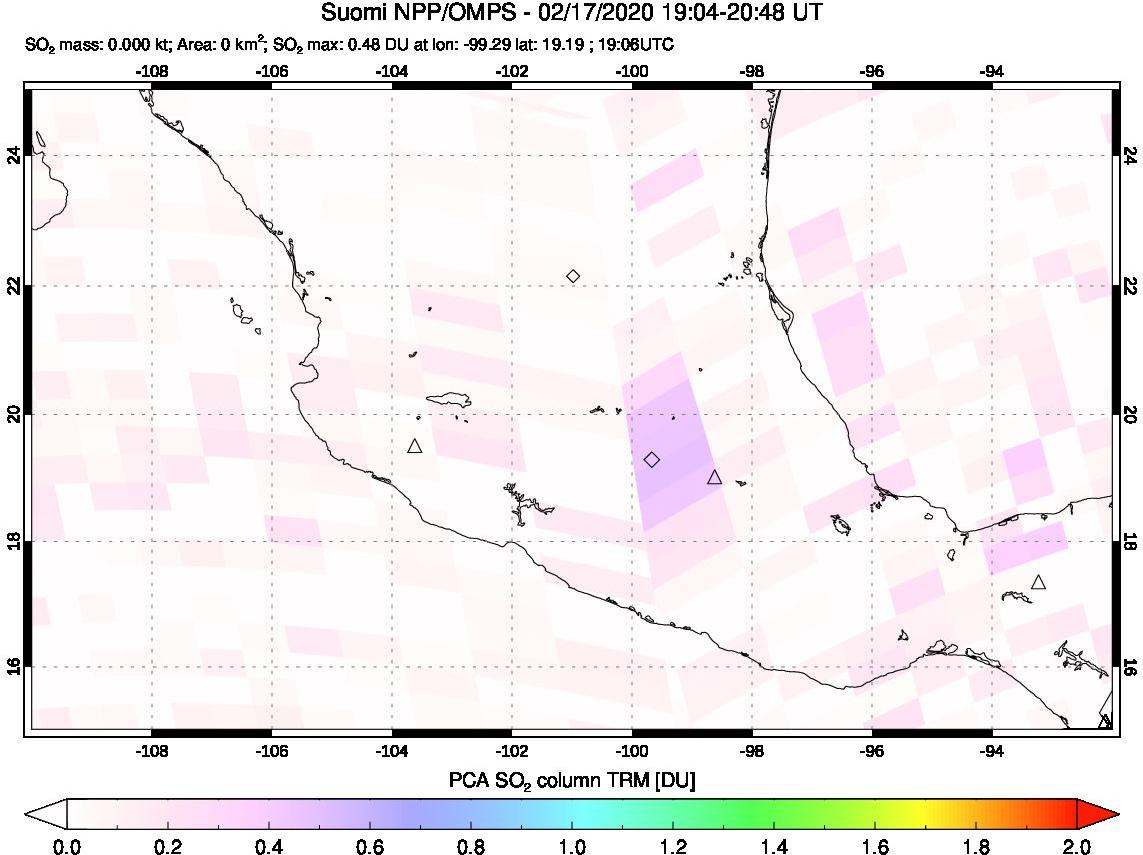 A sulfur dioxide image over Mexico on Feb 17, 2020.