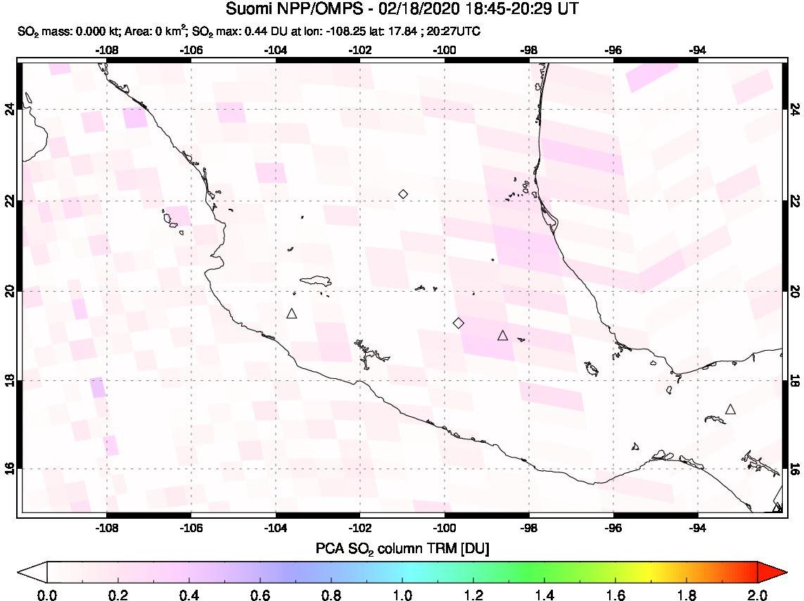 A sulfur dioxide image over Mexico on Feb 18, 2020.