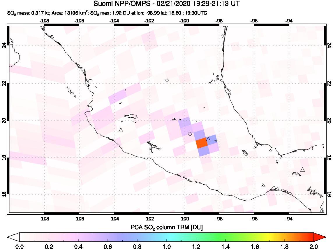 A sulfur dioxide image over Mexico on Feb 21, 2020.
