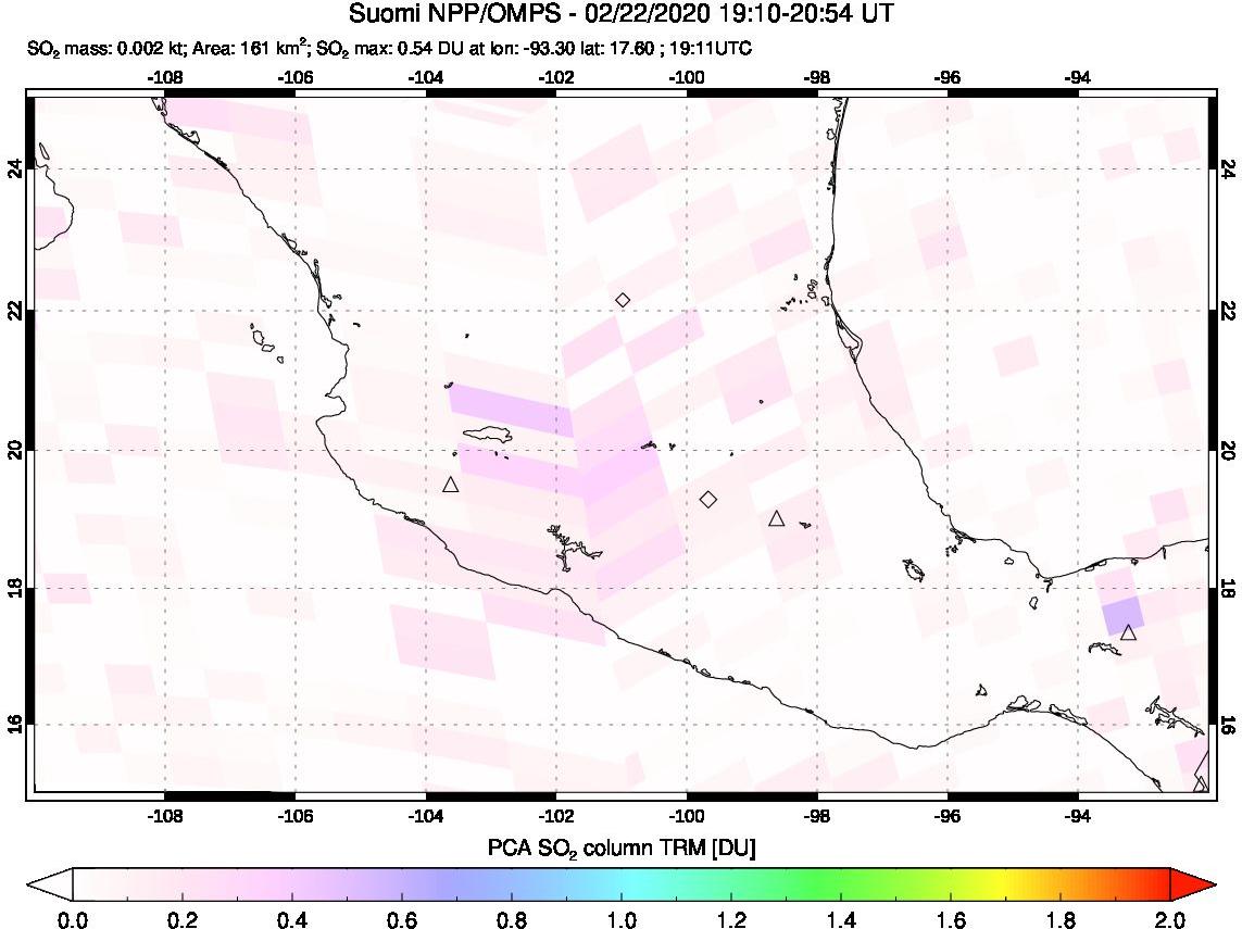A sulfur dioxide image over Mexico on Feb 22, 2020.