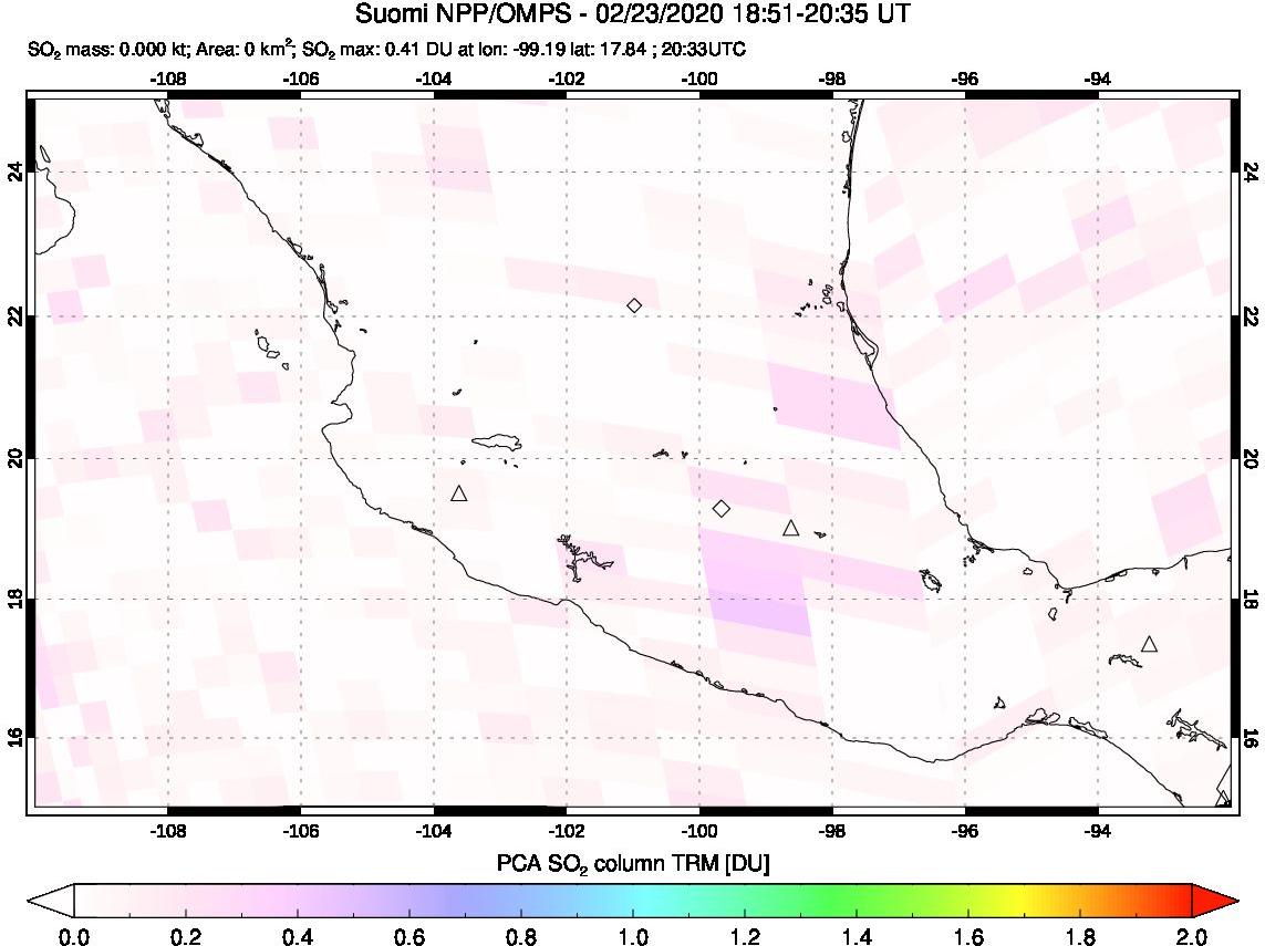 A sulfur dioxide image over Mexico on Feb 23, 2020.