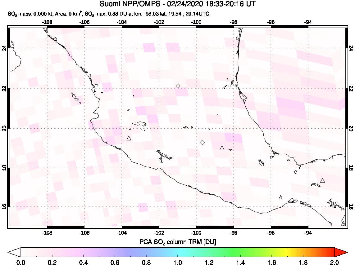 A sulfur dioxide image over Mexico on Feb 24, 2020.