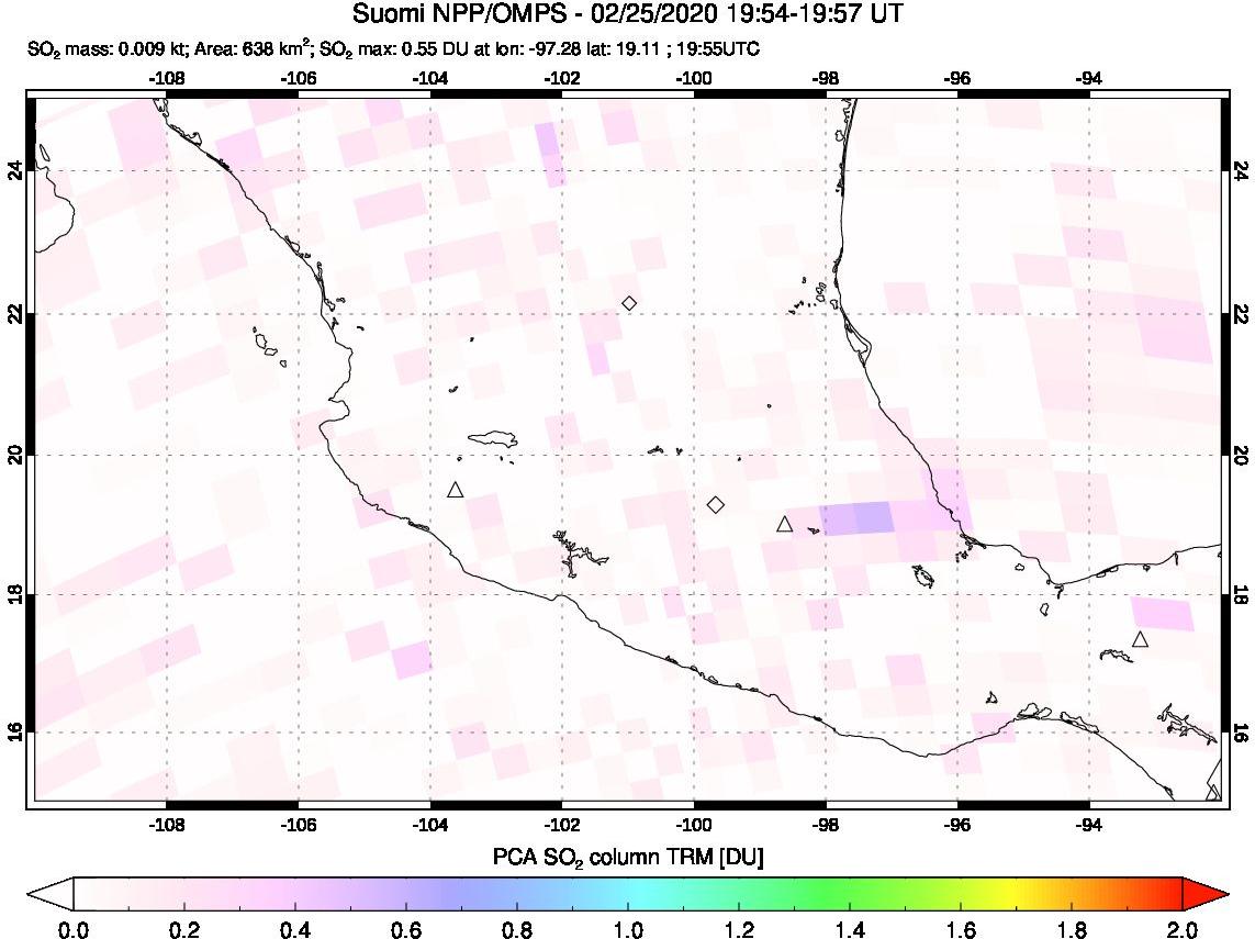 A sulfur dioxide image over Mexico on Feb 25, 2020.
