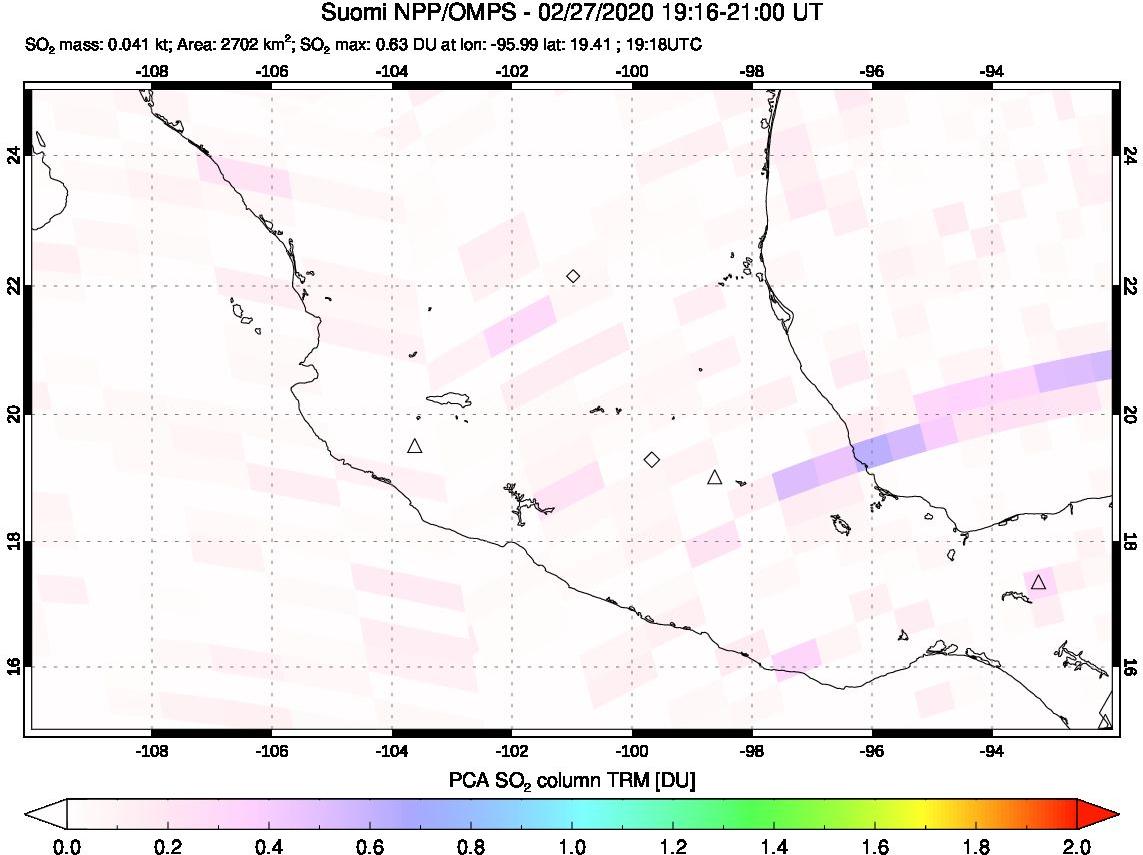 A sulfur dioxide image over Mexico on Feb 27, 2020.