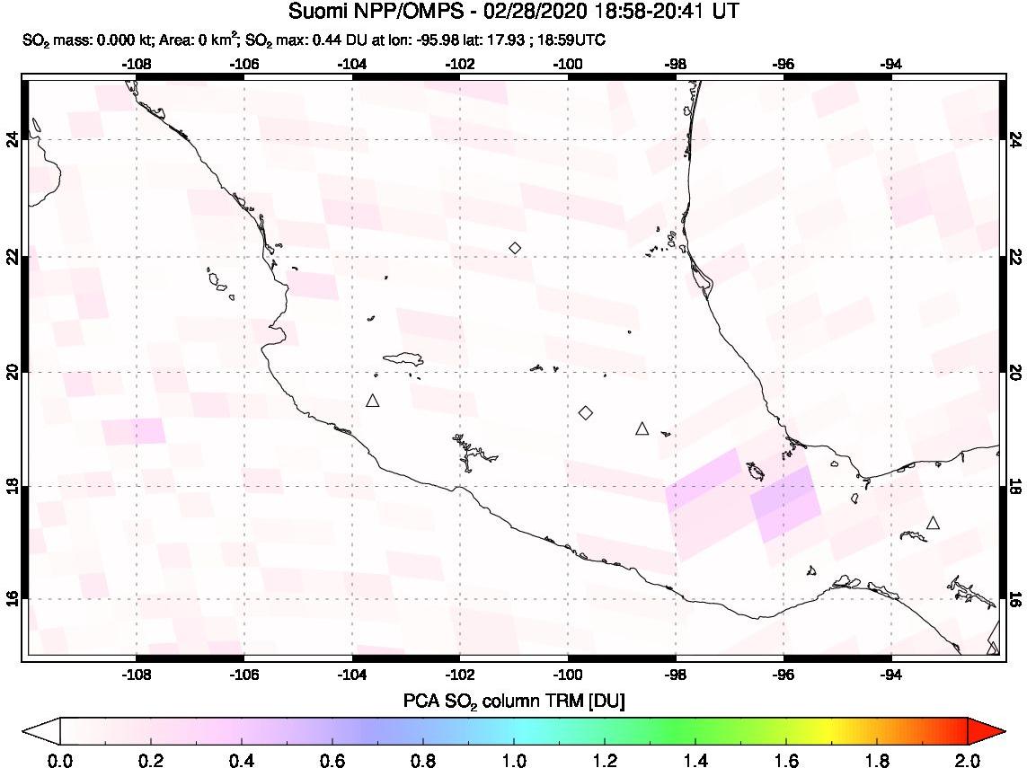 A sulfur dioxide image over Mexico on Feb 28, 2020.