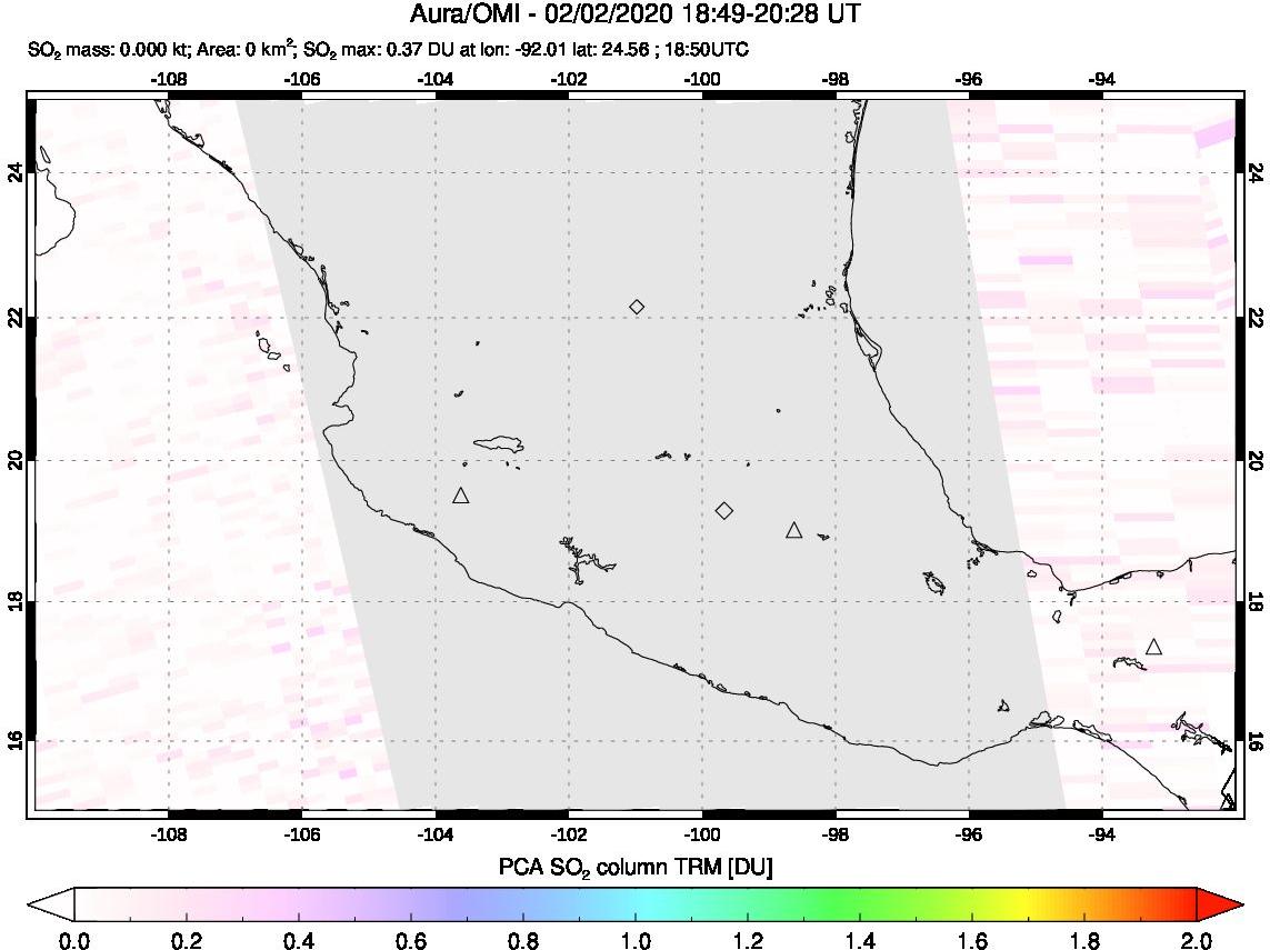 A sulfur dioxide image over Mexico on Feb 02, 2020.