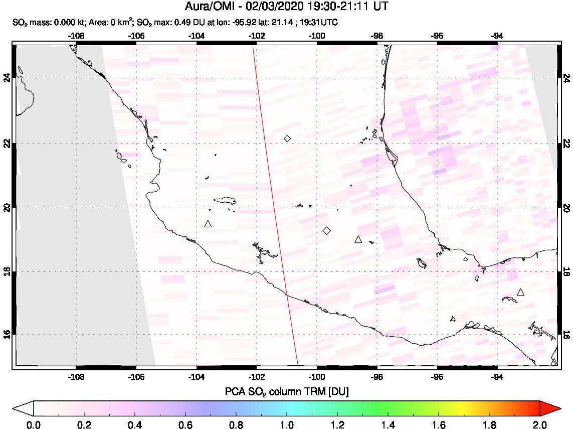 A sulfur dioxide image over Mexico on Feb 03, 2020.