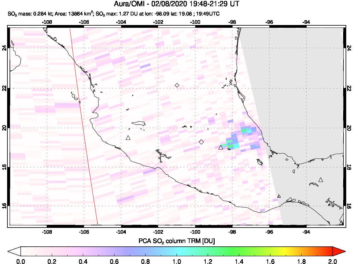 A sulfur dioxide image over Mexico on Feb 08, 2020.