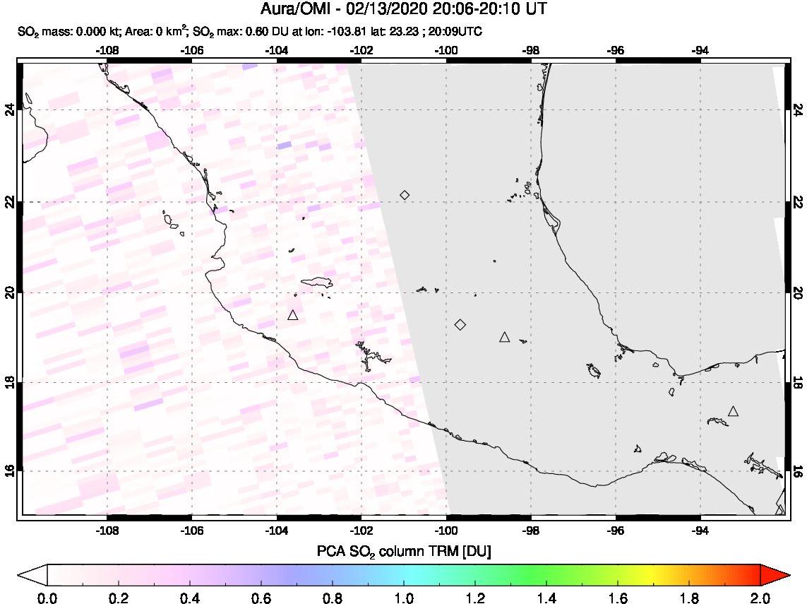 A sulfur dioxide image over Mexico on Feb 13, 2020.