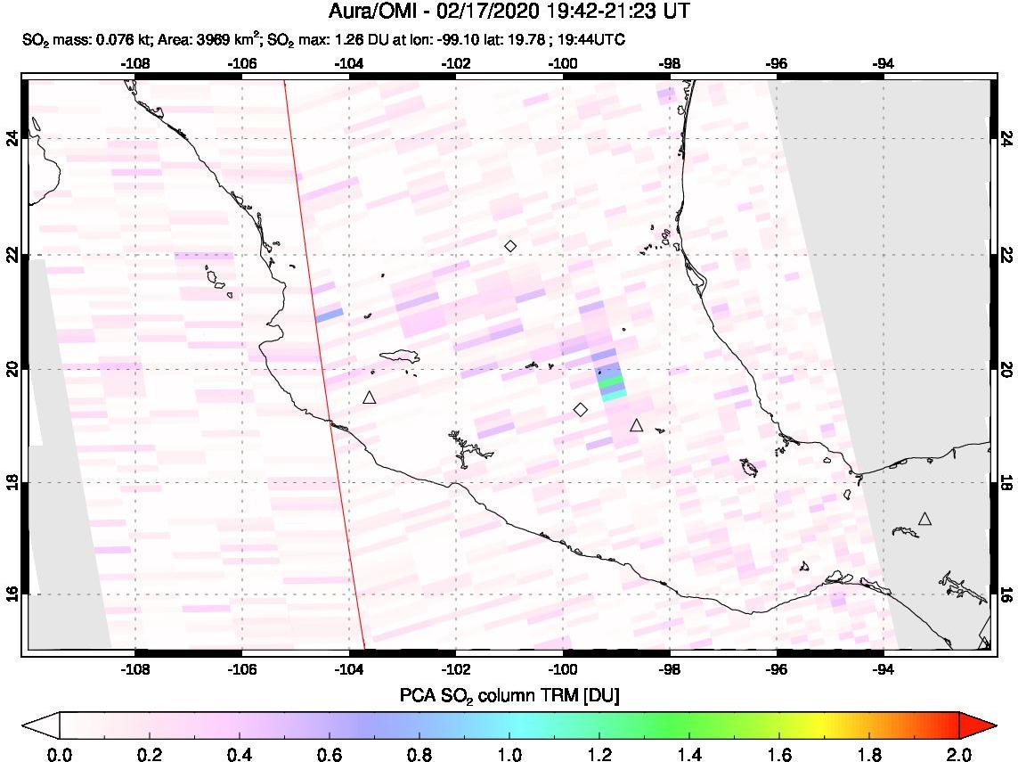 A sulfur dioxide image over Mexico on Feb 17, 2020.