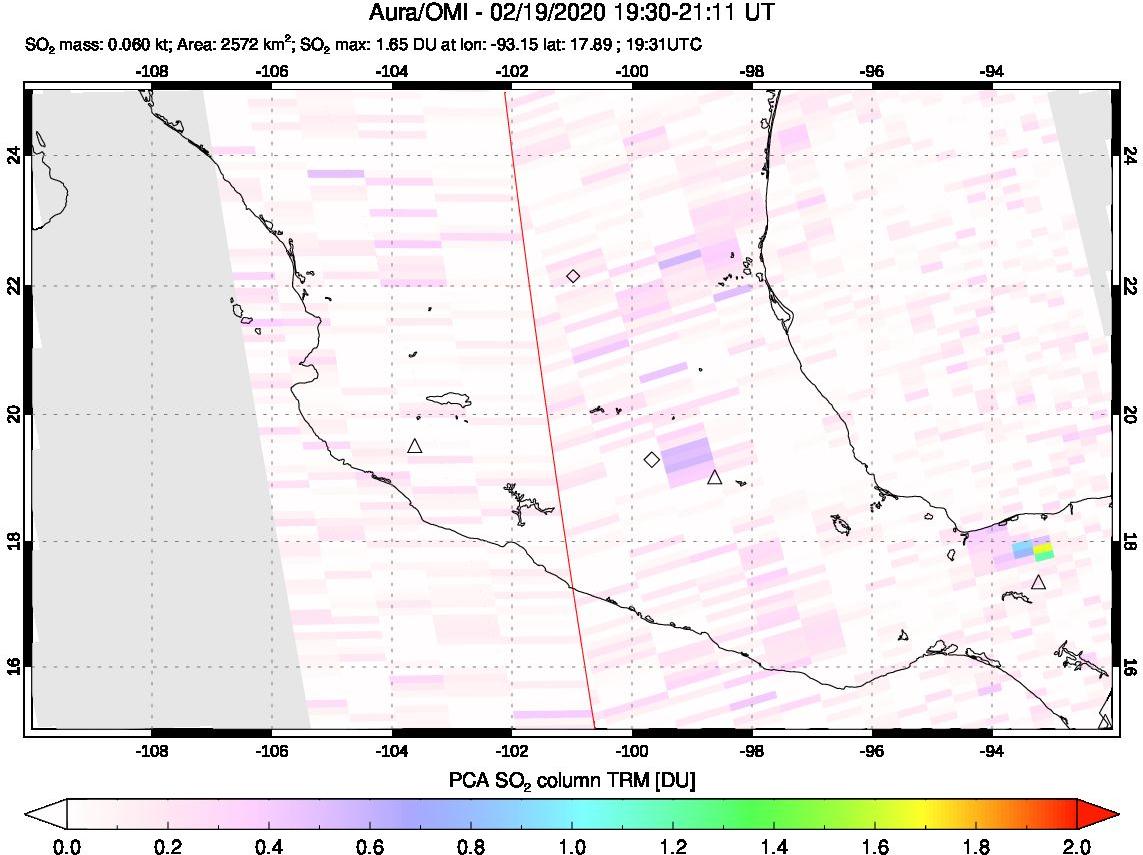 A sulfur dioxide image over Mexico on Feb 19, 2020.