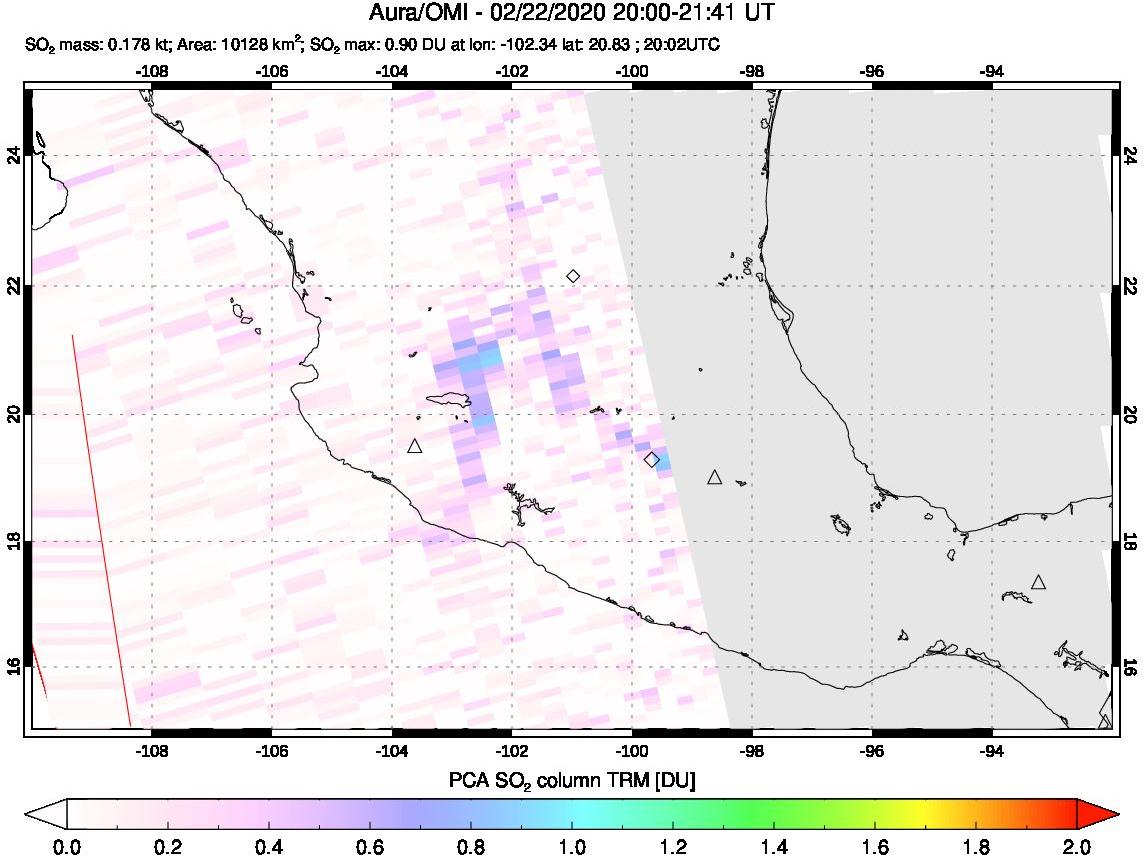 A sulfur dioxide image over Mexico on Feb 22, 2020.
