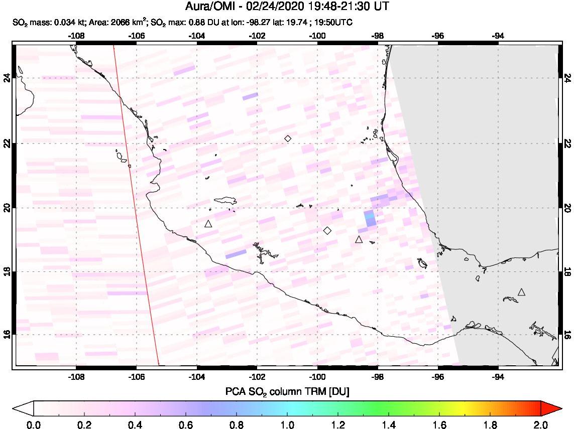 A sulfur dioxide image over Mexico on Feb 24, 2020.