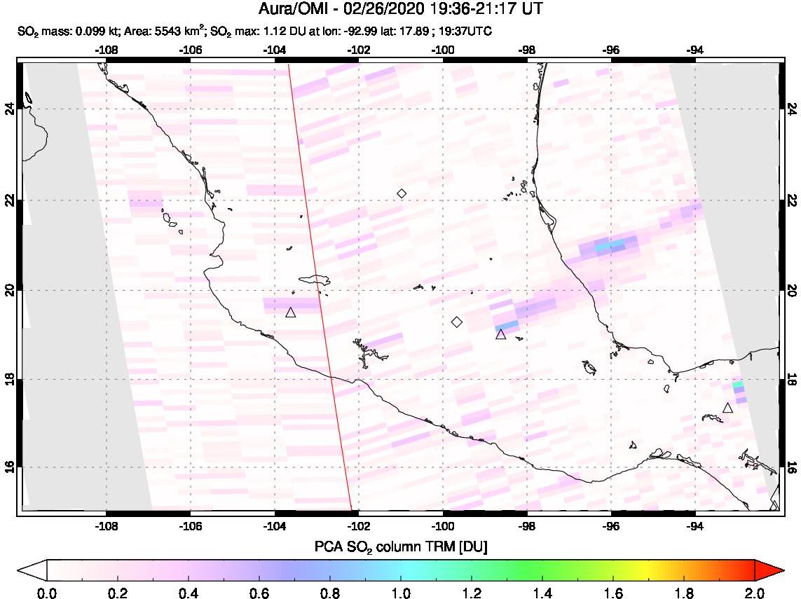 A sulfur dioxide image over Mexico on Feb 26, 2020.