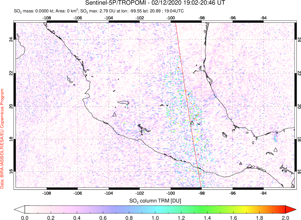 A sulfur dioxide image over Mexico on Feb 12, 2020.