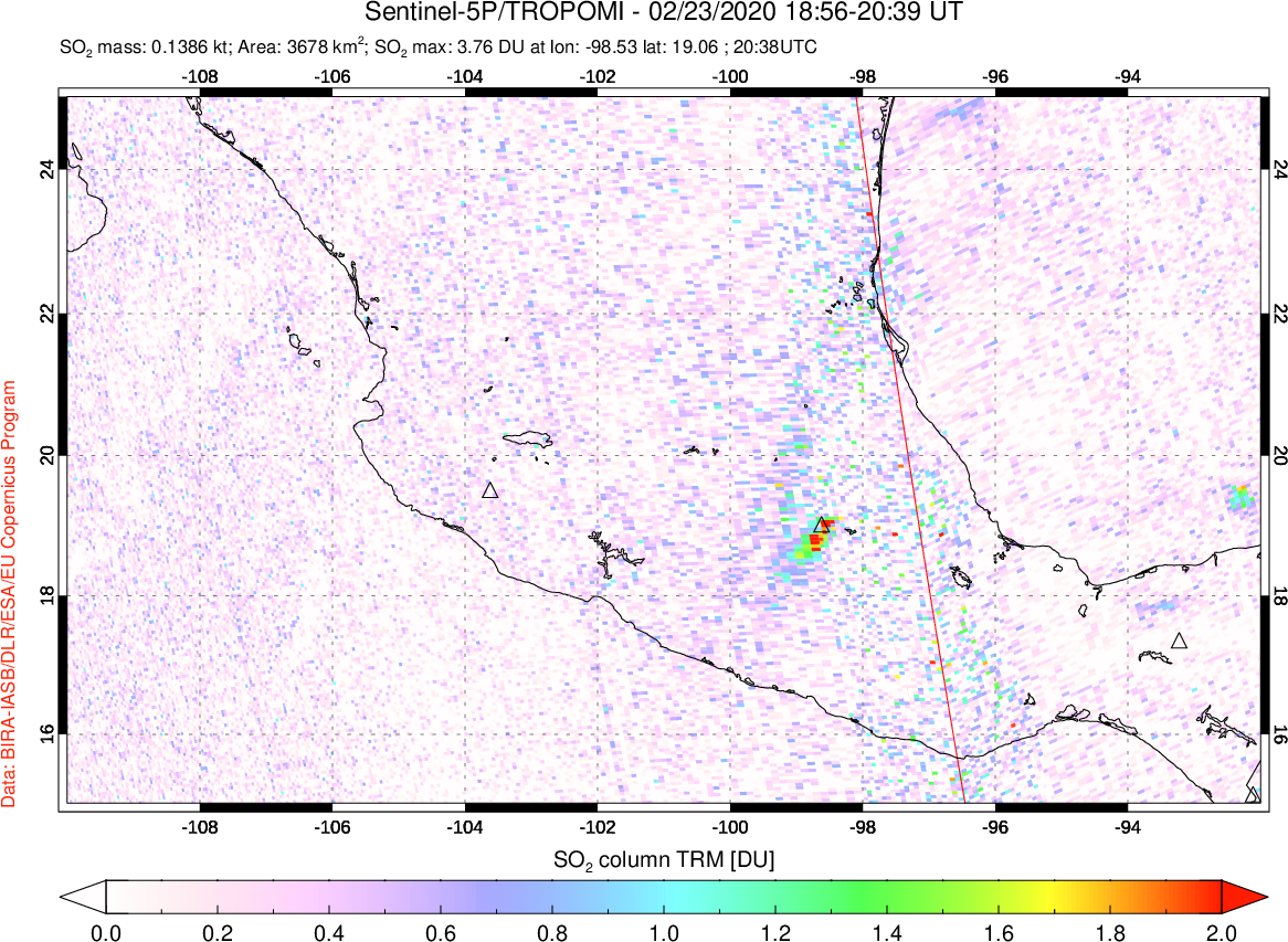 A sulfur dioxide image over Mexico on Feb 23, 2020.