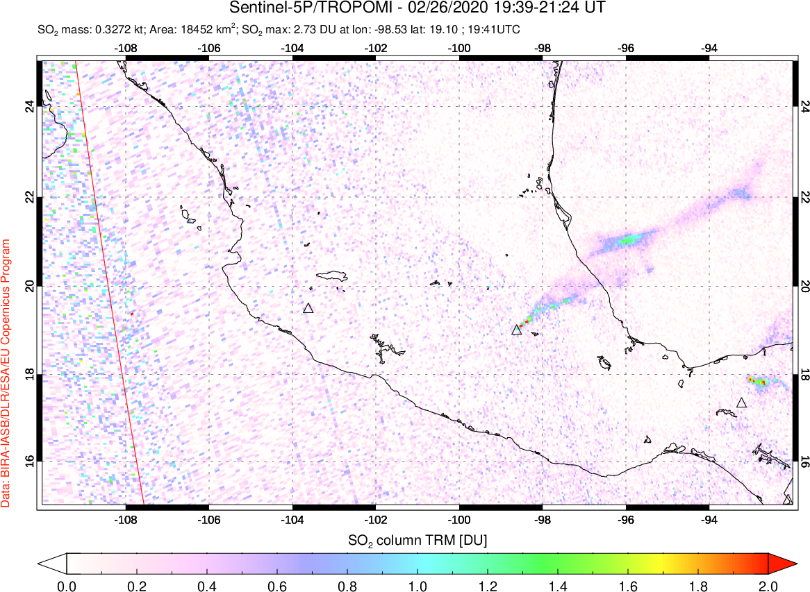 A sulfur dioxide image over Mexico on Feb 26, 2020.